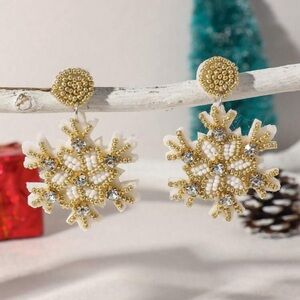 Christmas Beaded Earrings, Unique Handmade Snowflake Earrings